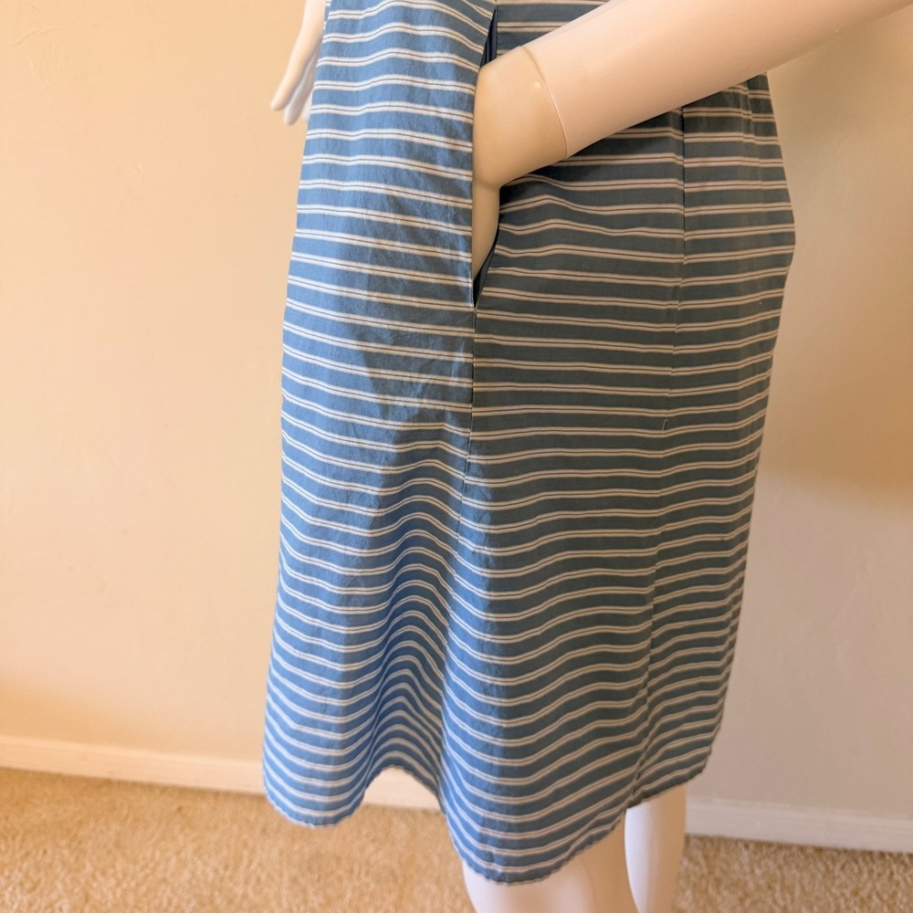 Eliza J Blue White Striped Cotton Fit Flare Dress Sleeveless Pleated Size 2 - Picture 7 of 14